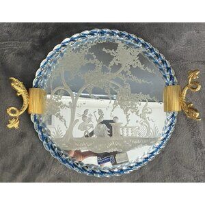 Barovier & Toso Murano Glass Tray with Bronze Handles Vintage 1950s Italy